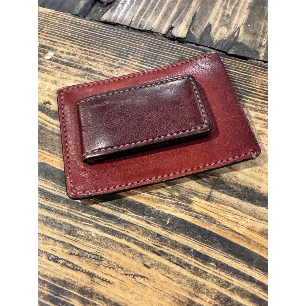 Bosca 1911 Cognac Leather Magnetic Money Clip Front Pocket Card Case Wallet Mens
